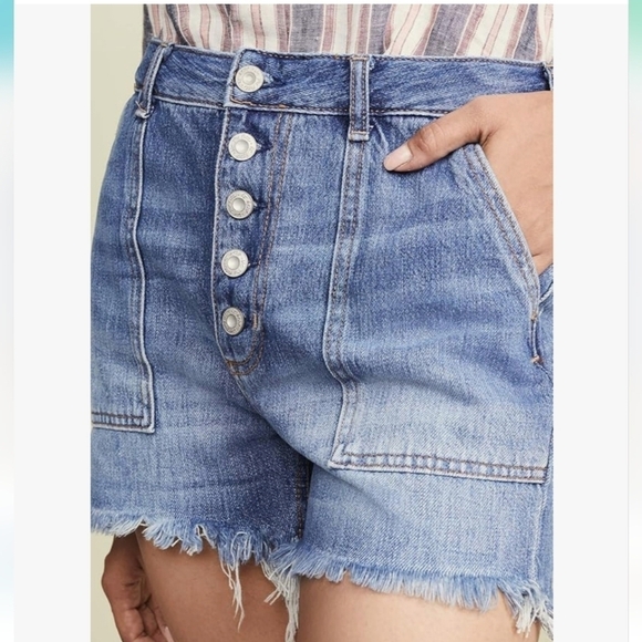 WE THE FREE JESSIE CARPENTER DISTRESSED HEM DENIM SHORTS SIZE 24 - Picture 4 of 14